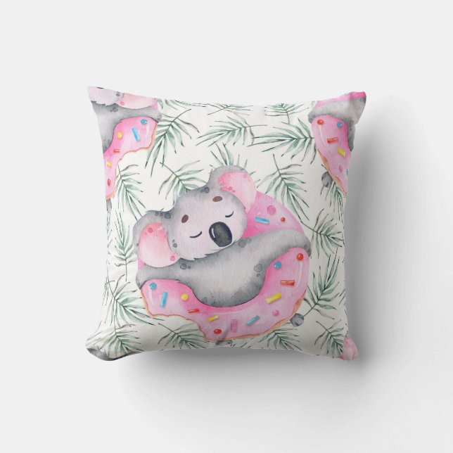 Hand painted watercolor pattern with koala tropica cushion (Front)
