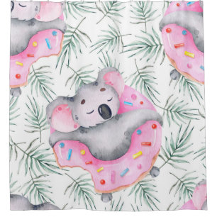 Hand painted watercolor pattern with koala tropica shower curtain