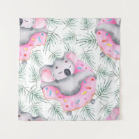 Hand painted watercolor pattern with koala tropica