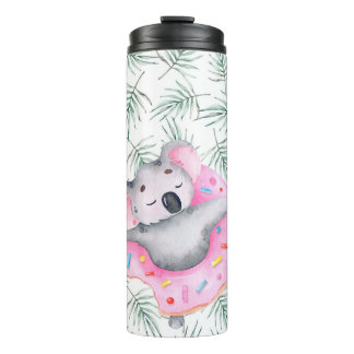 Hand painted watercolor pattern with koala tropica thermal tumbler