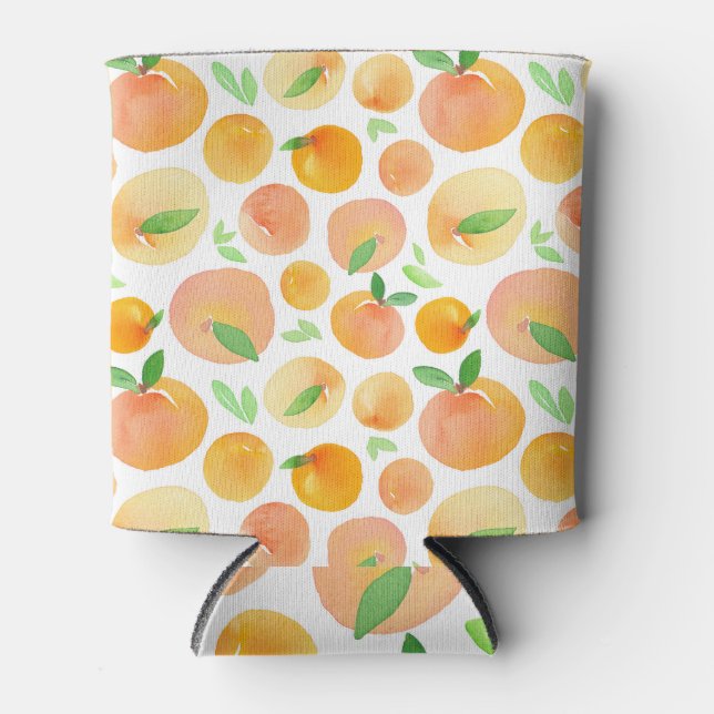 Hand-painted watercolor peaches: seamless. can cooler (Front)