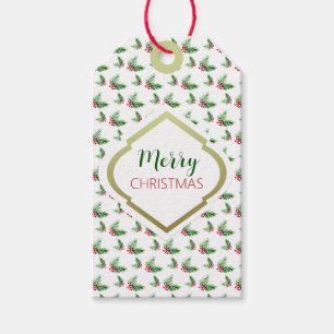 Hand Painted Watercolor Pine Wreath, Red Berries Gift Tags