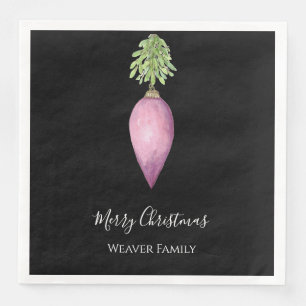 Hand Painted Watercolor Pink Christmas Bauble Napkin