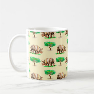 Hand painted watercolor rhinoceros seamless patter coffee mug