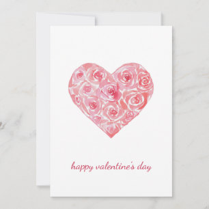 Hand Painted Watercolor Roses Heart Valentines Day Holiday Card