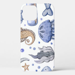 Hand-Painted Watercolor Sea Pattern. iPhone 12 Case