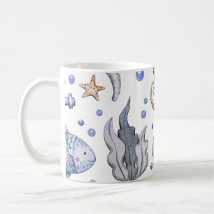 Hand-Painted Watercolor Sea Pattern. Coffee Mug