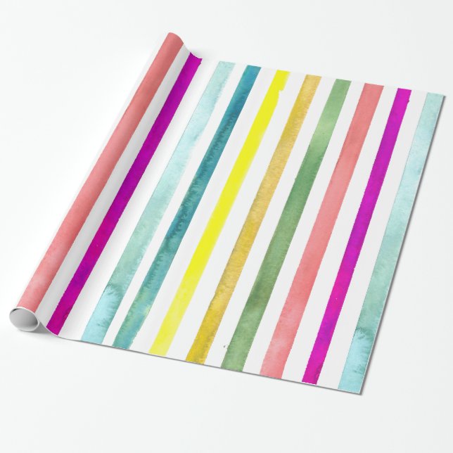 Hand-Painted Watercolor Stripes Gift Wrap (Unrolled)