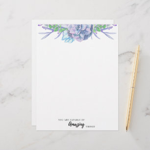 Hand Painted Watercolor Succulent Unlined Paper