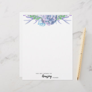 Hand Painted Watercolor Succulent Unlined Paper