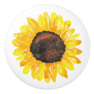 Hand Painted Watercolor Sunflower 2 Ceramic Knob