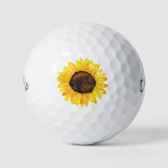 Hand Painted Watercolor Sunflower 2 Golf Balls (Front)