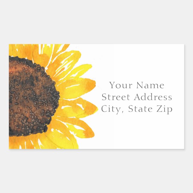 Hand Painted Watercolor Sunflower 2 label (Front)