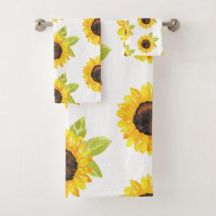 Hand Painted Watercolor Sunflower Bath Towel Set