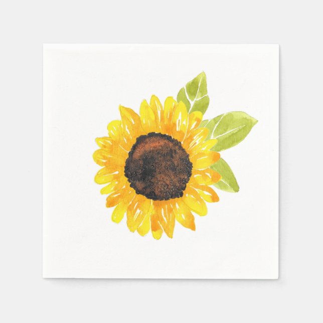 Hand Painted Watercolor Sunflower Napkin (Front)