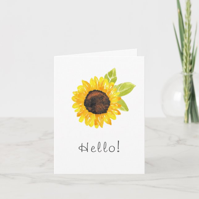 Hand Painted Watercolor Sunflower Note Card (Front)