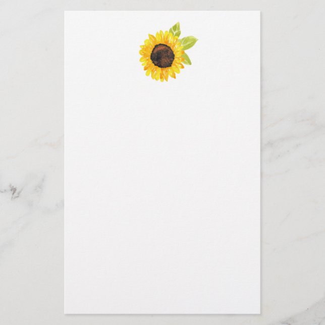 Hand Painted Watercolor Sunflower Stationery (Front)