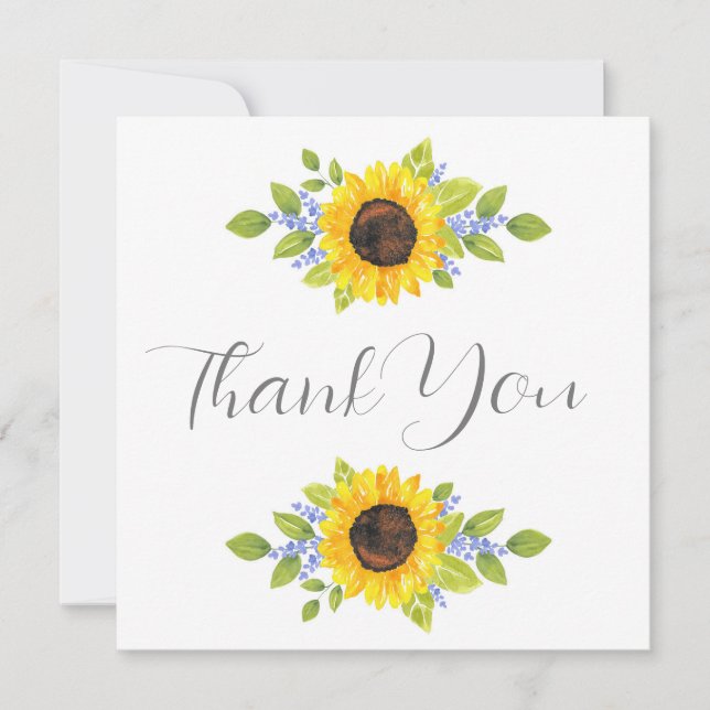 Hand Painted Watercolor Sunflower Swag Thank You Card (Front)