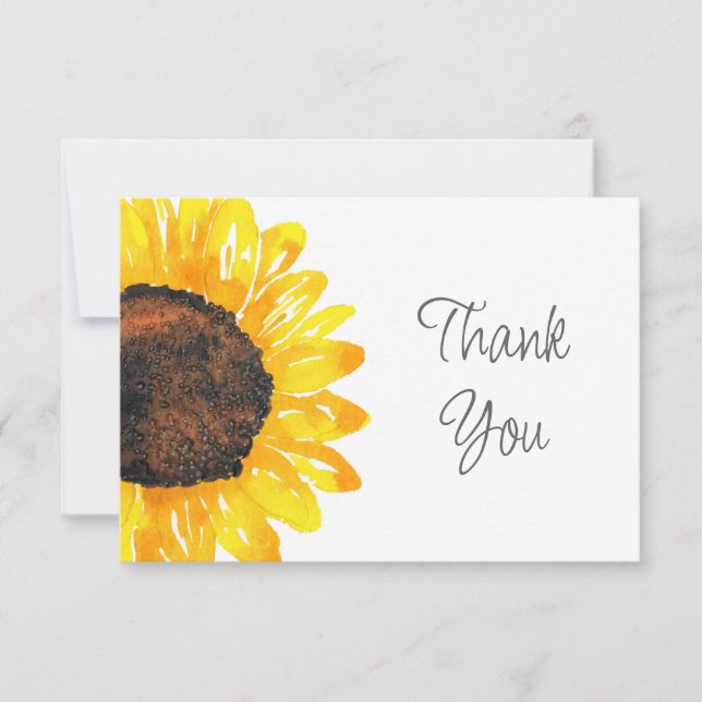 Hand Painted Watercolor Sunflower Thank You Card (Front)