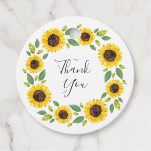 Hand Painted Watercolor Sunflower Wreath Favour Tags
