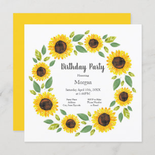 Hand Painted Watercolor Sunflower Wreath Invitation