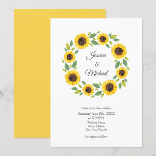 Hand Painted Watercolor Sunflower Wreath  Invitation