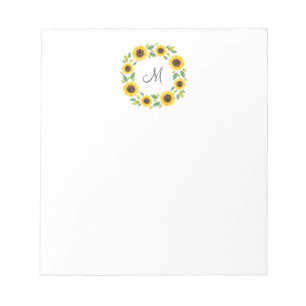 Hand Painted Watercolor Sunflower Wreath Notepad