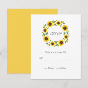 Hand Painted Watercolor Sunflower Wreath RSVP Card