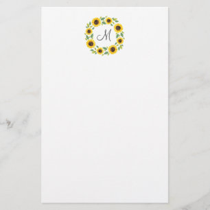 Hand Painted Watercolor Sunflower Wreath Stationery