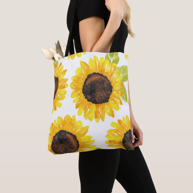 Hand Painted Watercolor Sunflowers Tote Bag (Close Up)