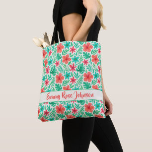 Hand-painted Watercolor Tropical Flowers Summer Tote Bag