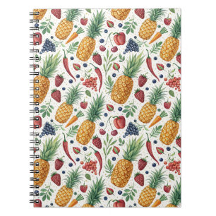 Hand-Painted Watercolor Veggies & Fruits Pattern Notebook