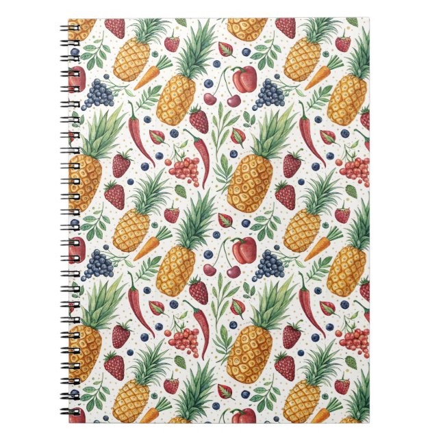 Hand-Painted Watercolor Veggies & Fruits Pattern Notebook (Front)