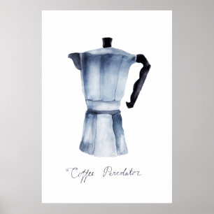 Hand painted Watercolor Vintage Moka Coffee Maker Poster