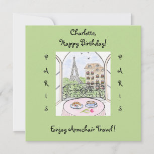 Hand painted Whimsical Paris Eiffel Tower BIRTHDAY