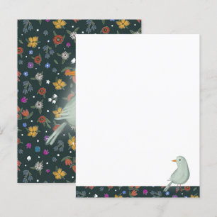 Hand-painted white Heron bird on wildflower patter Postcard