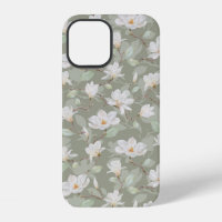 Hand Painted White Magnolia on Dusty Green Case-Ma