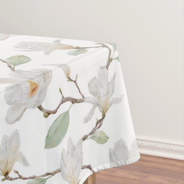 Hand Painted White Magnolia on White Tablecloth (In Situ)