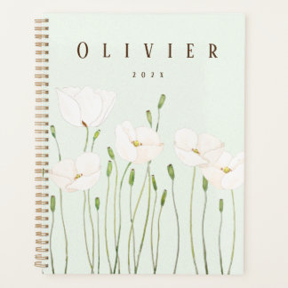 hand painted white poppy watercolor  planner