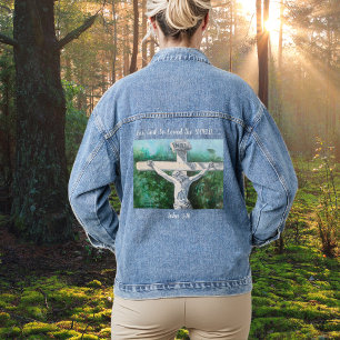 Hand Painted Whites and Greens " FOR GOD'' Denim Jacket
