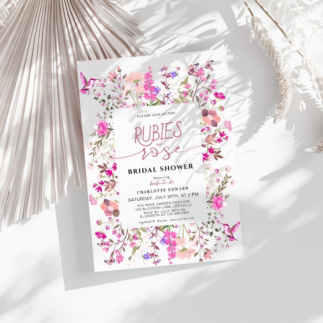 hand painted Wildflower Ruby Rose Bridal Shower  Invitation (Creator Uploaded)