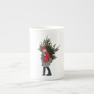 Hand-Painted Winter Girl – Christmas Bone China Mug