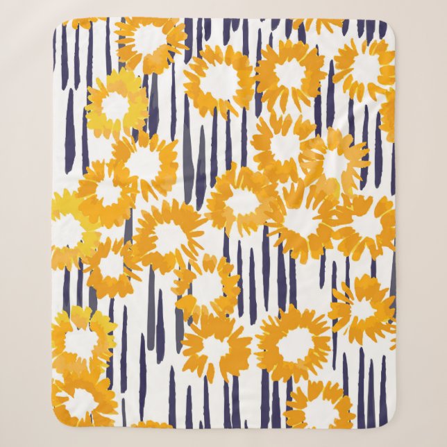Hand painted yellow flowers seamless pattern sherpa blanket (Front)