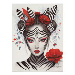 Hand Painted "Zebra Woman" - Award-Winning Pop Art Poster
