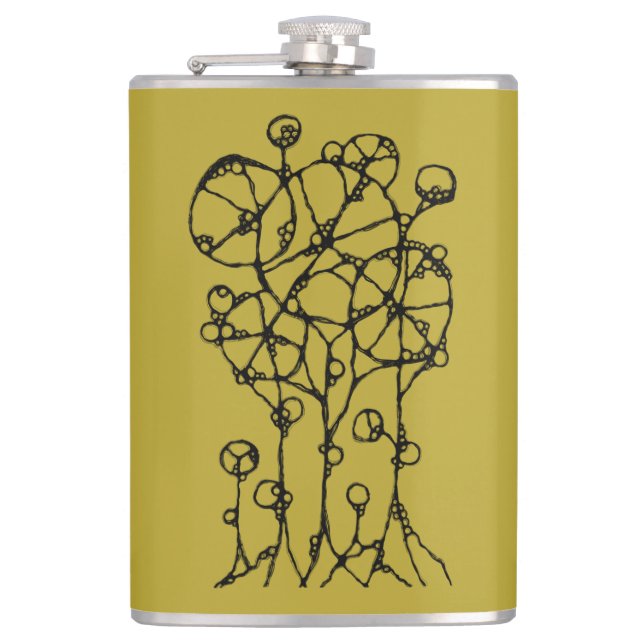 Hand Painting - Abstract Tree Group 1 Hip Flask (Front)