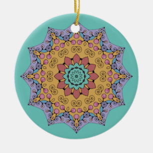 Hand Painting Mandala Clock Face 1 Ceramic Ornament