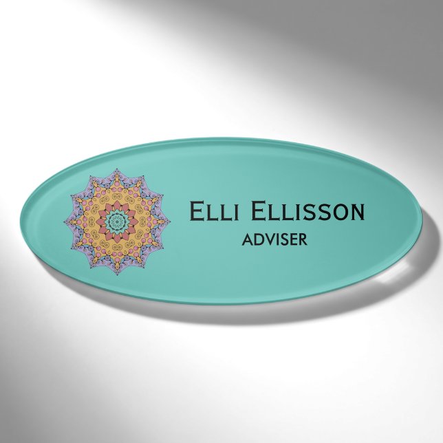 Hand Painting Mandala Clock Face 1 Name Tag (Front)