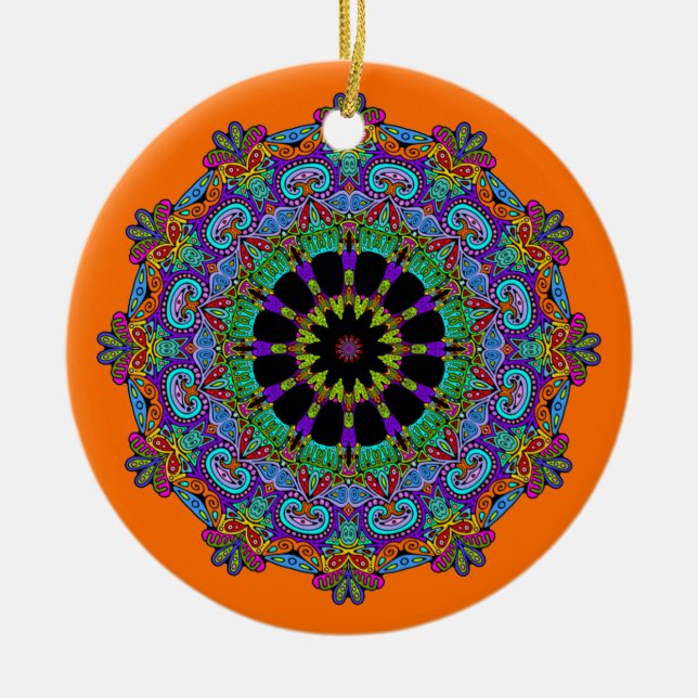 Hand Painting Mandala Clock Face 24 Ceramic Ornament (Front)
