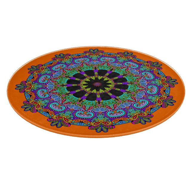 Hand Painting Mandala Clock Face 24 Cutting Board (Corner)