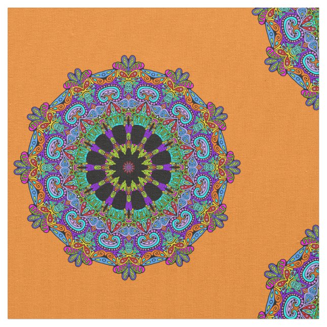 Hand Painting Mandala Clock Face 24 Fabric (Close Up)